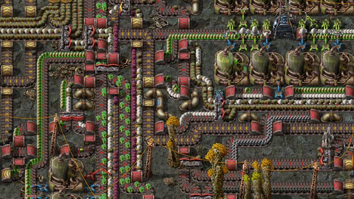 A lot of conveyor belts in Factorio’s Space Age expansion