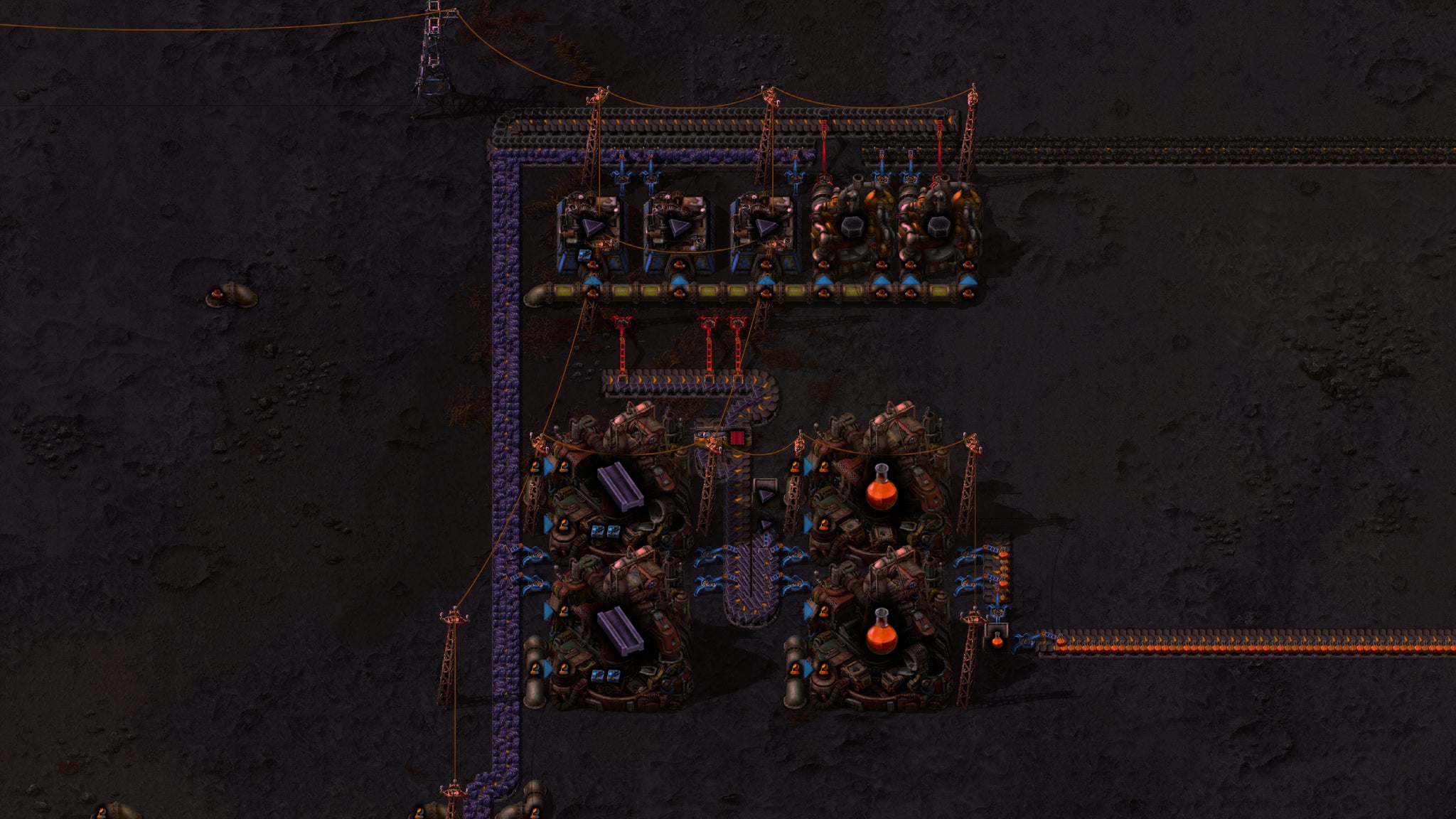 A small factory section on Vulcanus in Factorio: Space Age, where Tungsten is turned into Metallurgic Science in several foundry buildings. - 4