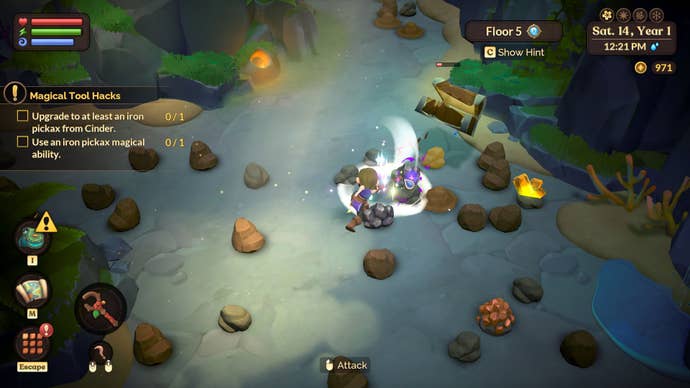 Attacking an enemy creature in the mines in Fae Farm