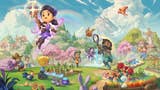 Colourful cartoon artwork of characters farming and catching bugs in Fae Farm