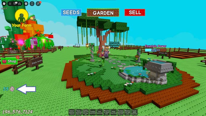 A screenshot of Grow a Garden showing the game's Fairy Points indicator.