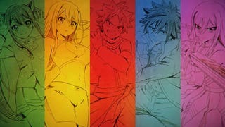 The main cast of character from Fairy Tail all drawn in just linework, each of them covered in a single colour.
