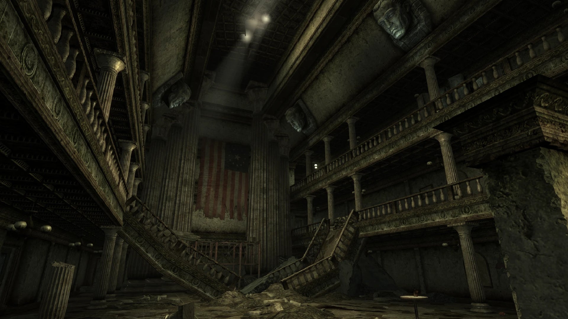 A ruined building containing an American flag in modded Fallout 3. - 6
