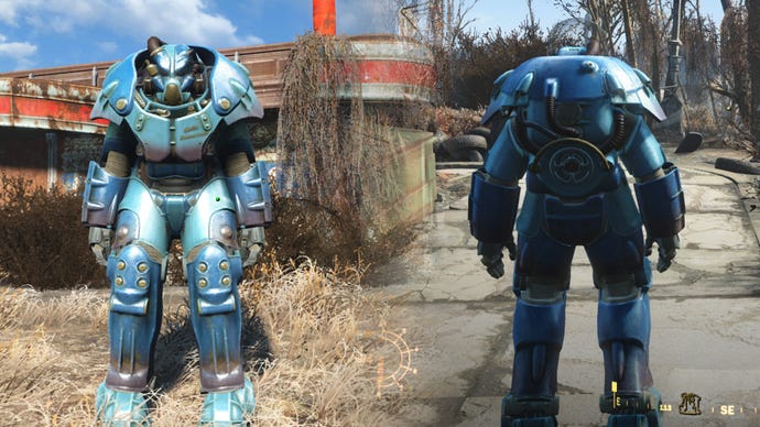 Screenshot of the Quantum X-01 Power Armor in Fallout 4.