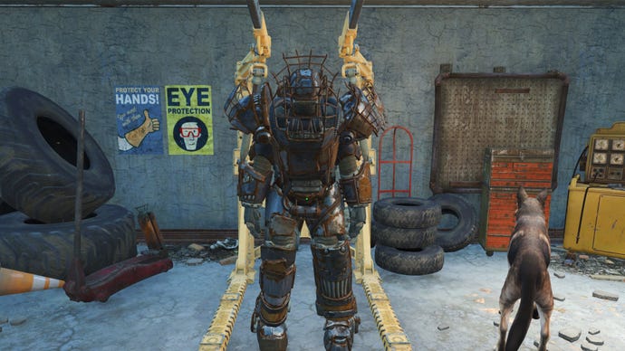 Screenshot of the Raider Power Armor in Fallout 4.
