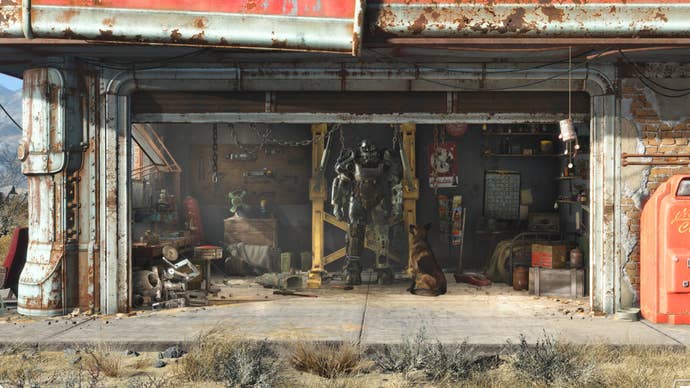 The garage from Fallout 4’s main menu.
