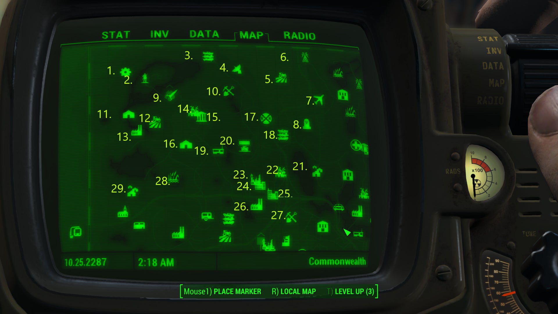 A map screen showing all of the map markers in the northwest of the Commonwealth in Fallout 4. - 3