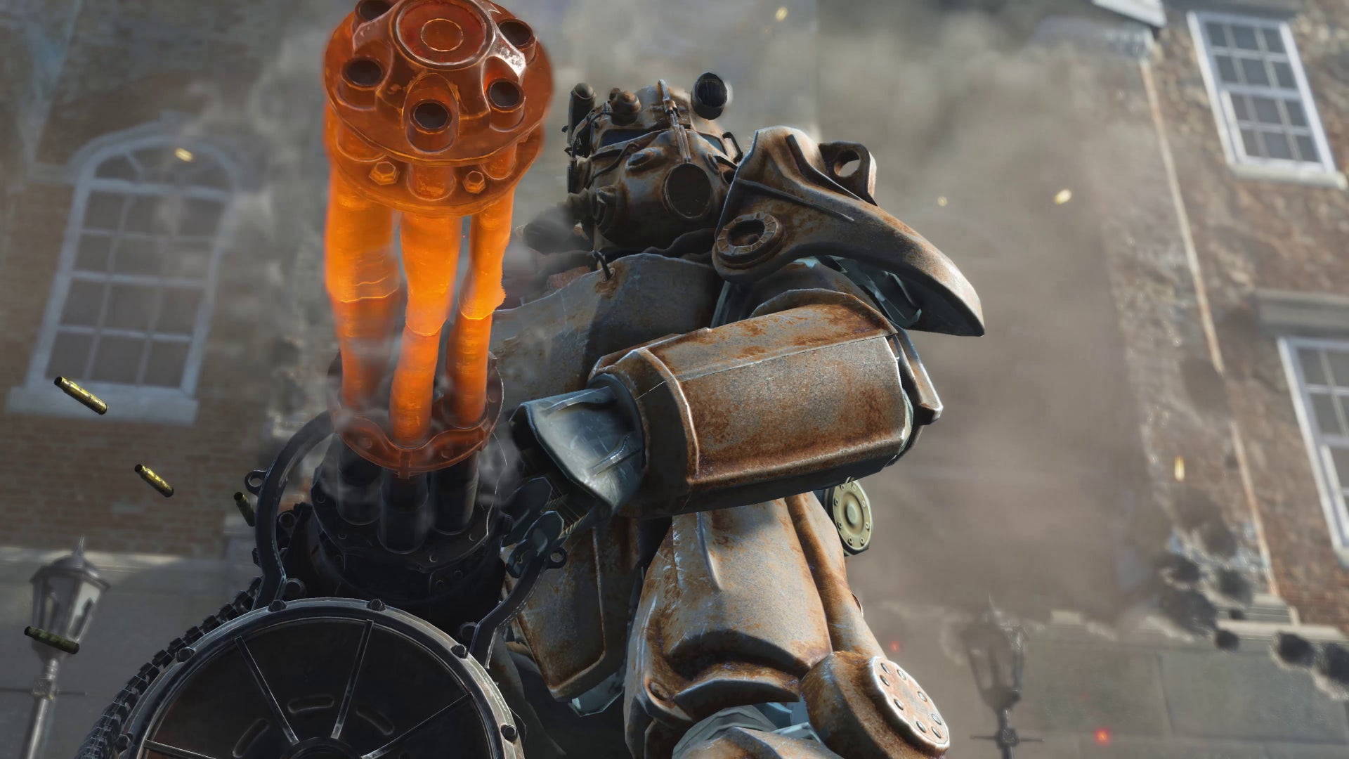 Фронтмен Breaking Benjamin призывает фанатов скачивать его мод для Fallout 4 на концертах Выживший в Fallout 4 в силовой броне с пулеметом