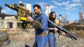 Some vault dwellers wielding makeshift weapons in Fallout 4.
