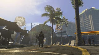 The New Vegas strip in a Fallout 4: Project Mojave mod screenshot.
