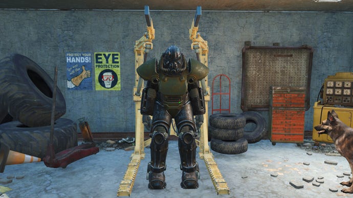 Screenshot of the T-51 Power Armor in Fallout 4.