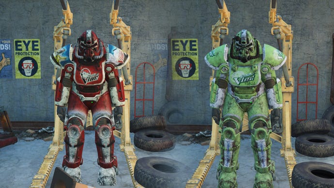 Screenshot of the Vim-themed T-51 Power Armor in Fallout 4.