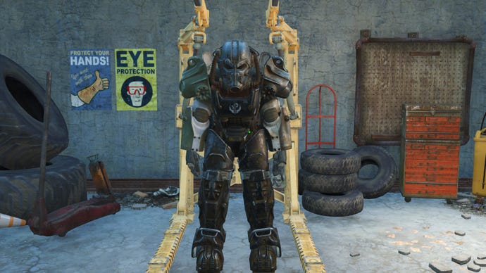 Screenshot of the T-60 Power Armor in Fallout 4.