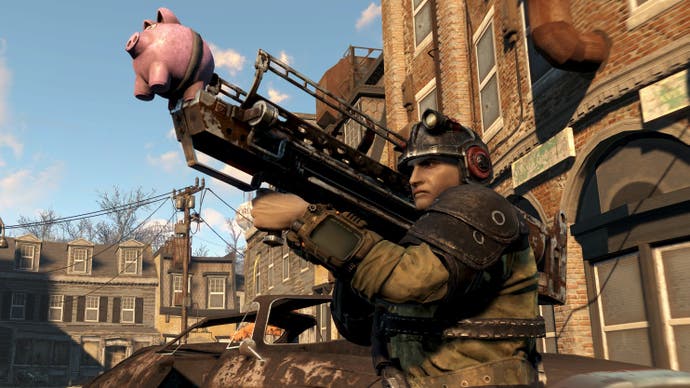 makeshift weapon launching a toy pig within the Fallout 4 update