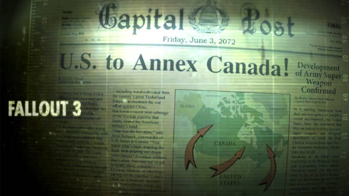 A newspaper article about the annexation of Canada in Fallout 3.