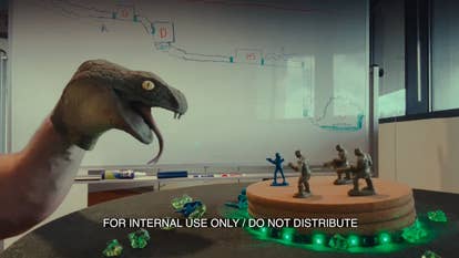 A hand puppet representation of the Ultracite Terror battle in Fallout 76.