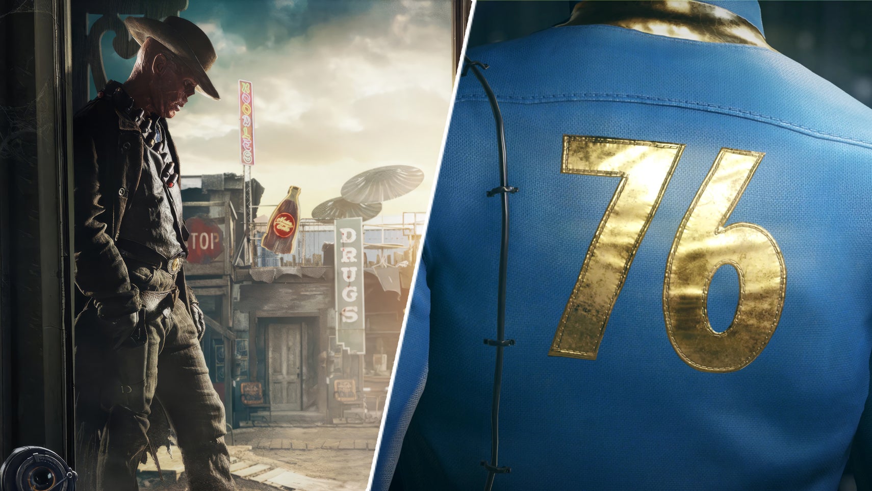 The Ghoul in the Fallout TV show next to vault 76 on a jumpsuit in Fallout 76. - 1