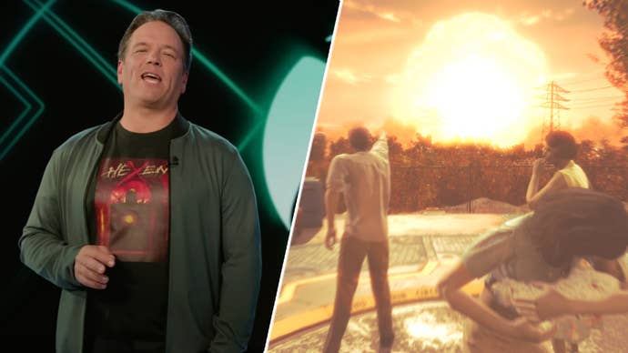 Xbox’s Phil Spencer and a nuke going off in Fallout 4.