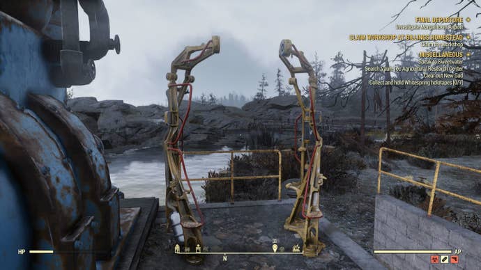 The Power Armor location at Solomon's Pond in Fallout 76.
