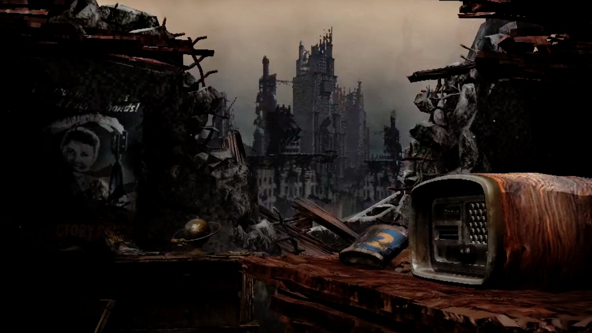 A shot of radio and vault canteen in some ruins in Doom mod Fallout: Bakersfield. - 1