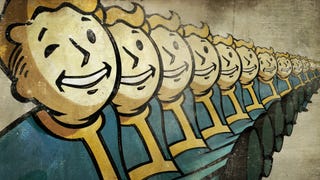An army of Fallout's Vault Boys walking.