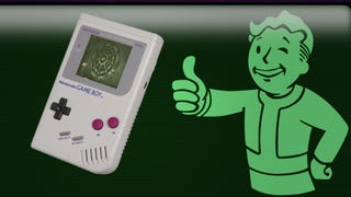 A Vault Boy next to Fallout 3 on the Gameboy.