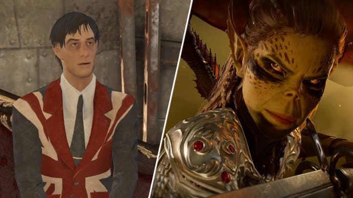 Pete Davies in Fallout: London alongside Lae’zel in Baldur’s Gate 3.