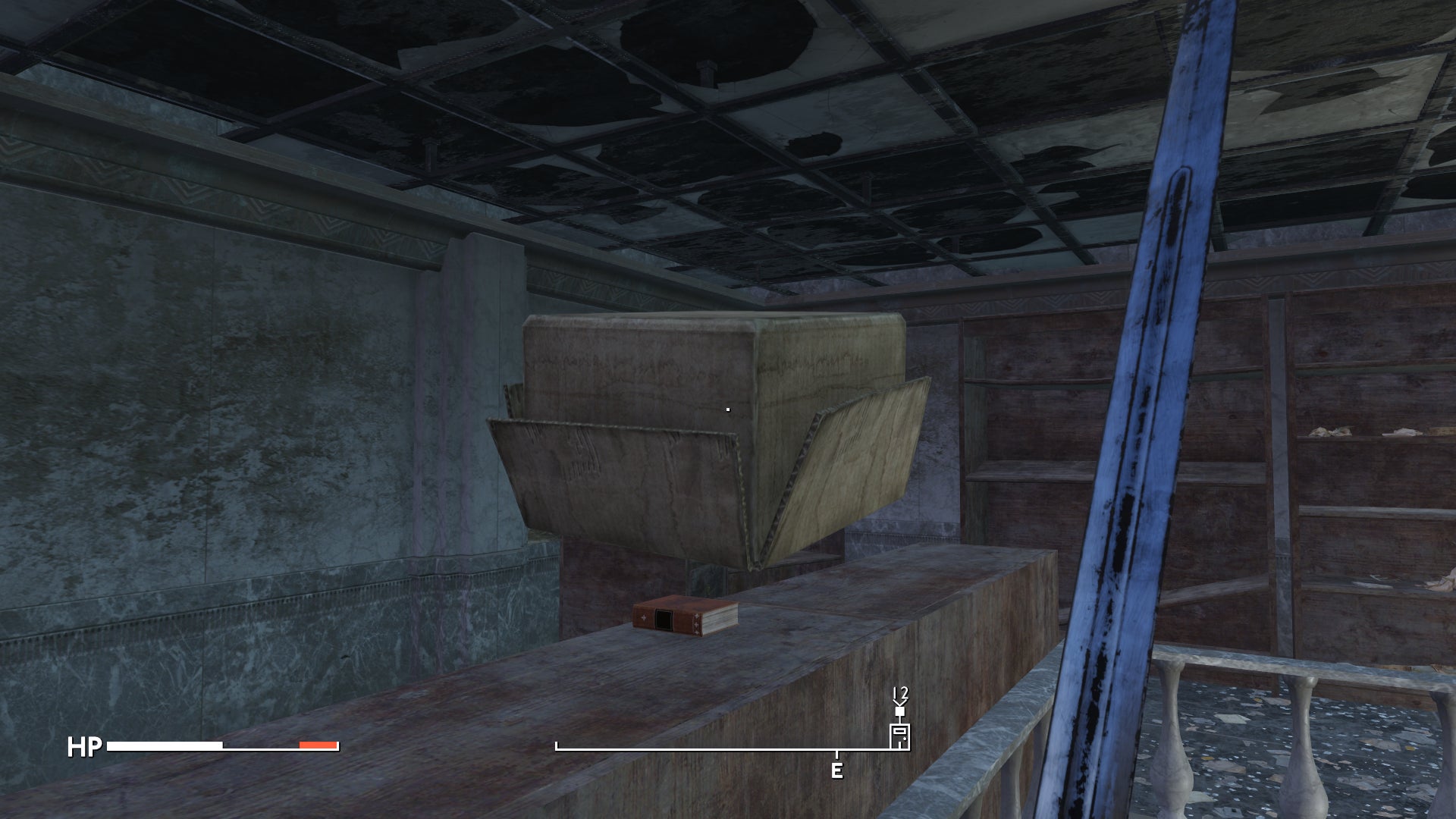 Lifting up a box to reveal the Dove's Dilemma book in Fallout: London. - 10