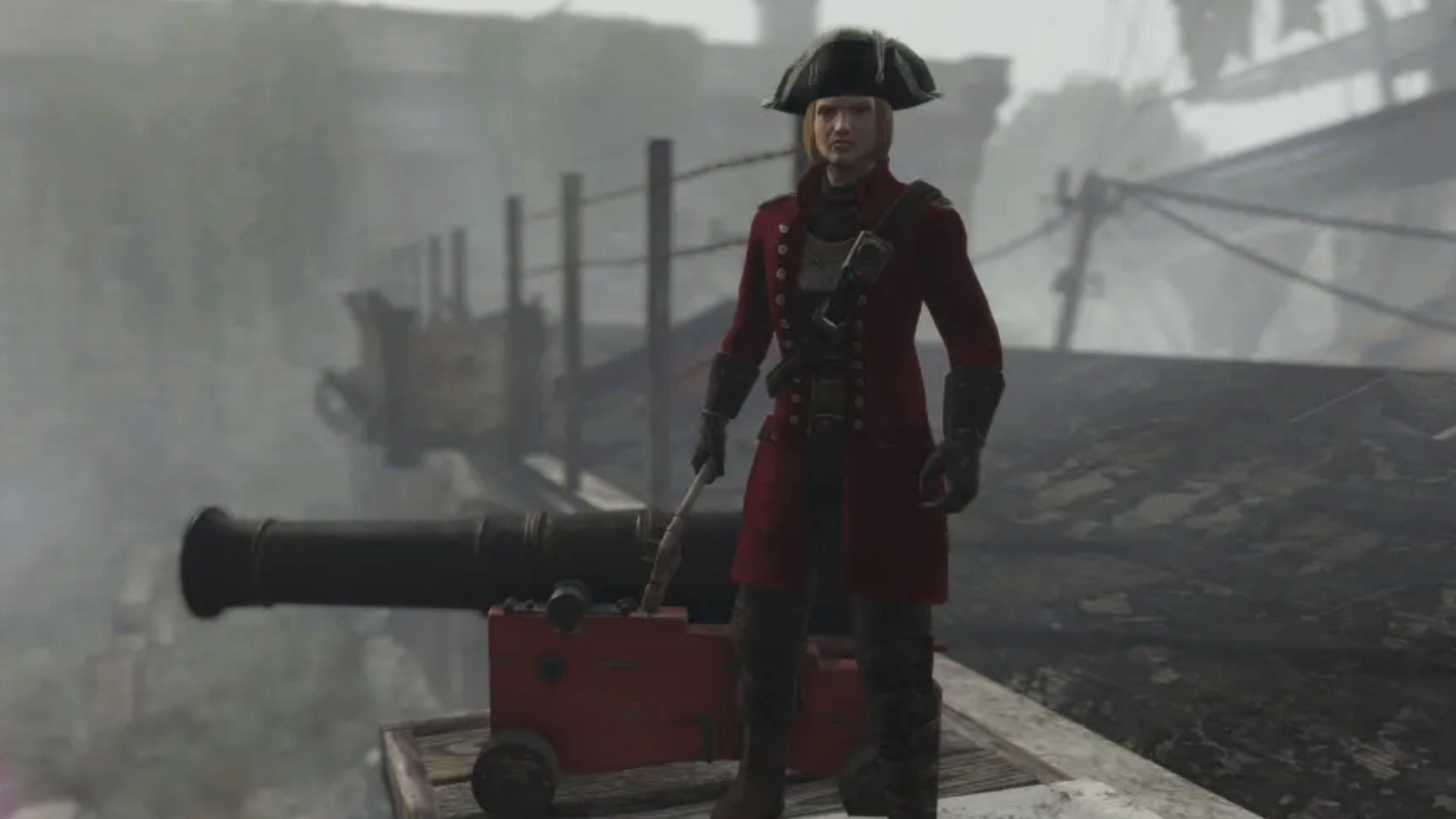 A Fallout: London character standing next to a cannon. - 3