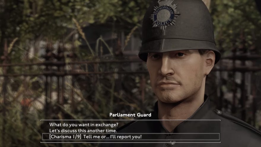 Dialogue options while speaking with a Parliament Guard in Fallout 4 mod Fallout: London