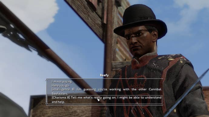Beefy speaking about the London Bridge Settlement in Fallout: London.