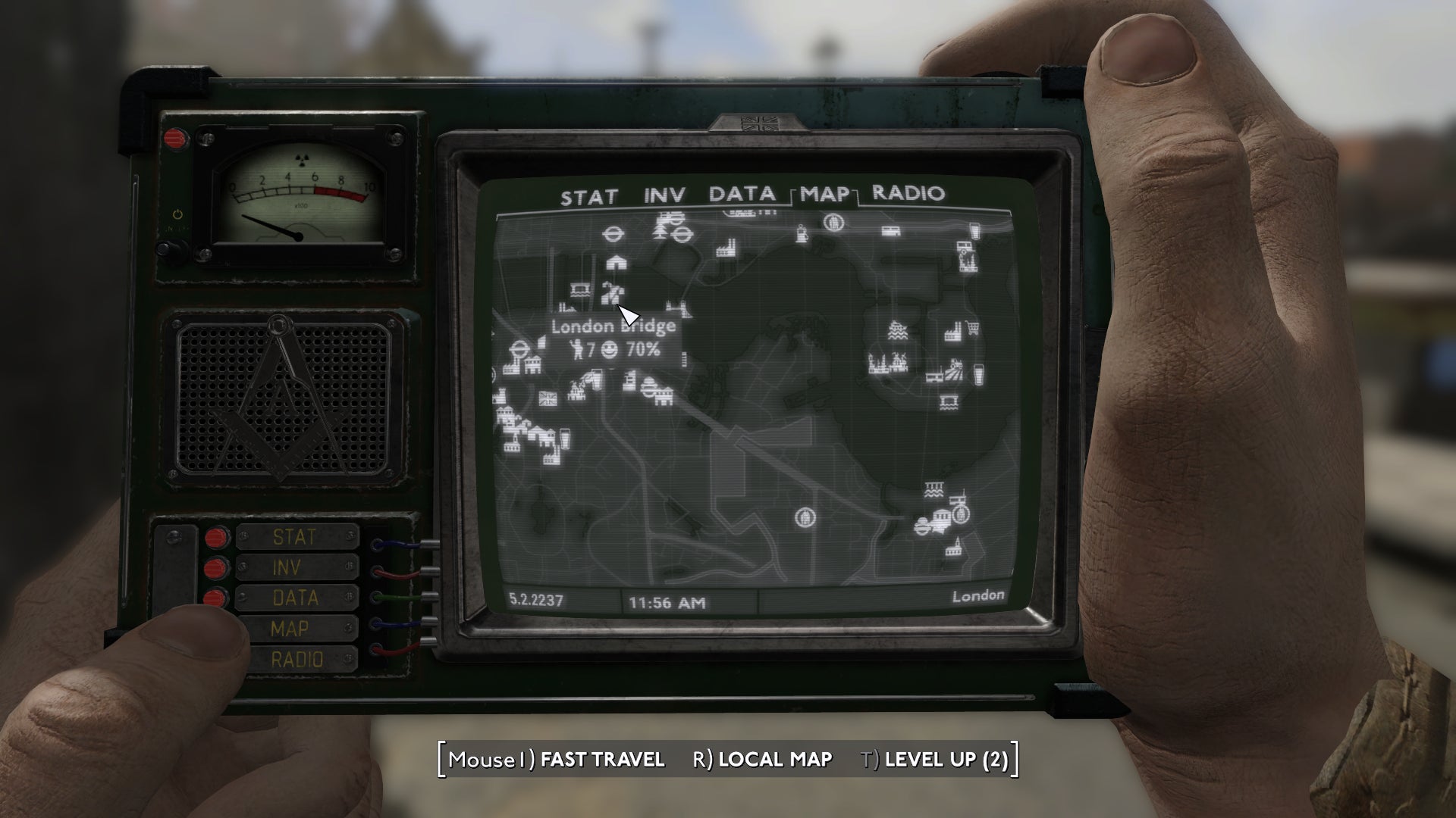 A map screen showing the location of the London Bridge settlement in Fallout: London. - 6