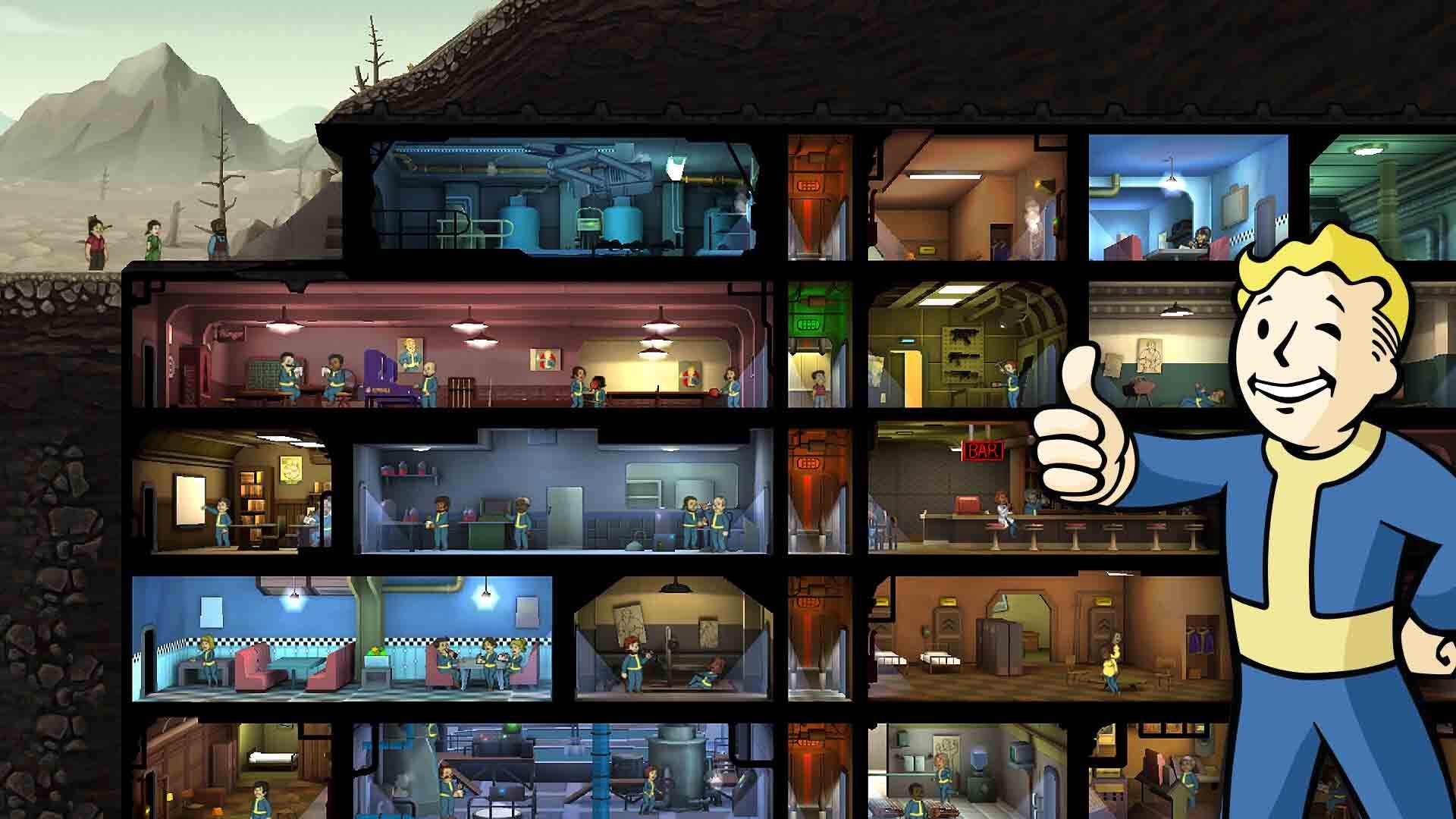 The many rooms of a vault in Fallout Shelter. - 1