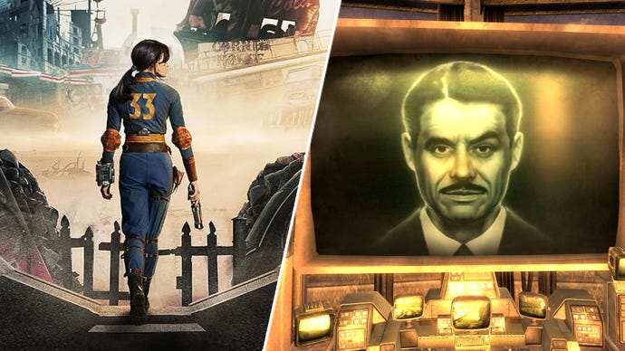 Mr House in Fallout New Vegas alongside Lucy in the Fallout TV show.