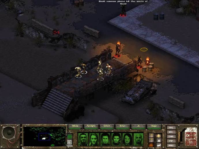 A squad goes into battle in Fallout Tactics.