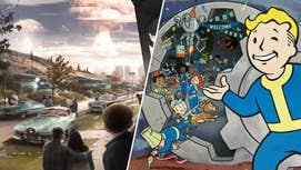 The nukes dropping and a Vault Boy showing off the cartoony inside of a vault - the two faces of modern Fallout.
