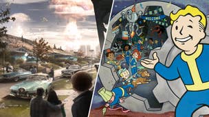 The nukes dropping and a Vault Boy showing off the cartoony inside of a vault - the two faces of modern Fallout.