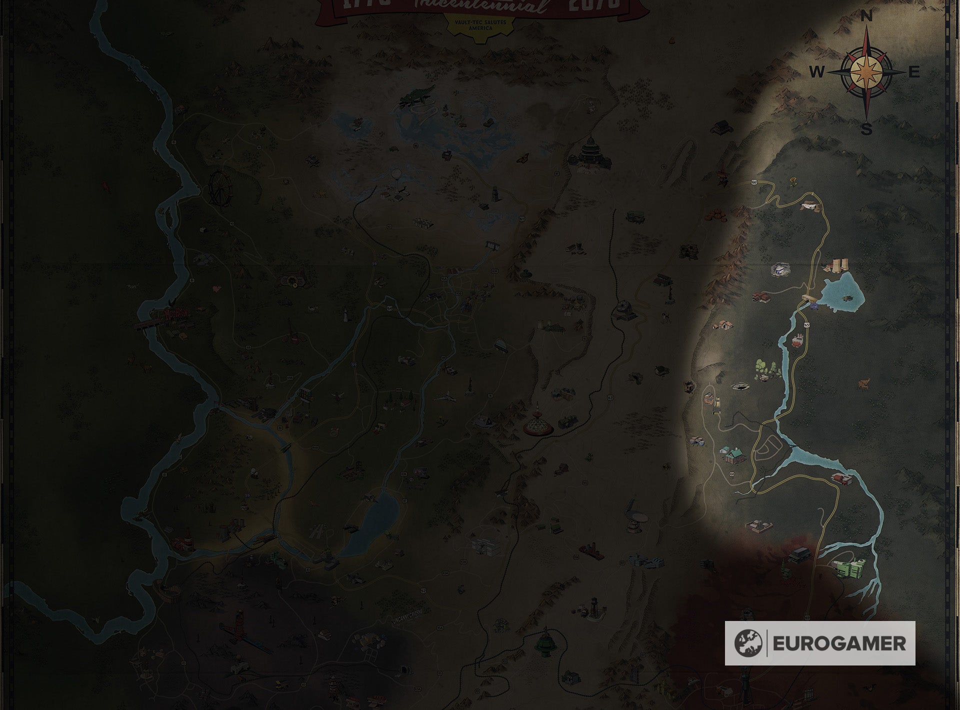 Fallout 76 Karte Map mit allen Stufenbereichen und Regionen zum Leveln Eurogamer.de