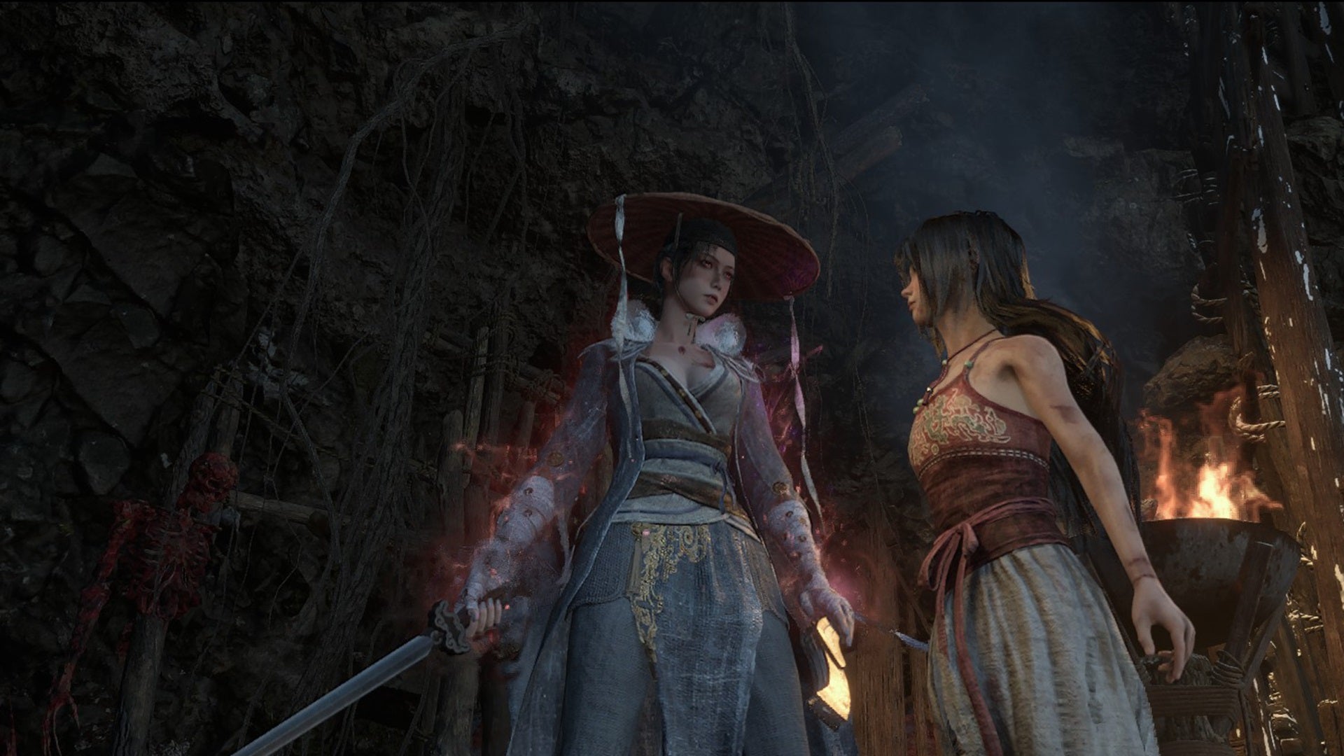 Wuchang stands next to Fang Yao, a teenage girl who's a bit worse for wear, in Wuchang Fallen Feathers. - 1