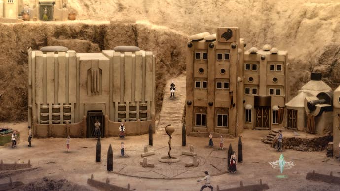 A diorama town in RPG Fantasian