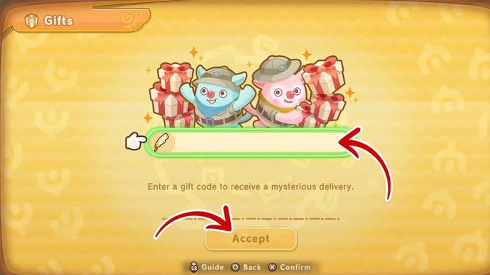 The menu screen used to exchange codes in the RPG Fantasy Life I: The Girl Who What Time.