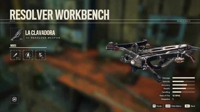 A screenshot of the Workbench screen in Far Cry 6 with La Clavadora selected.