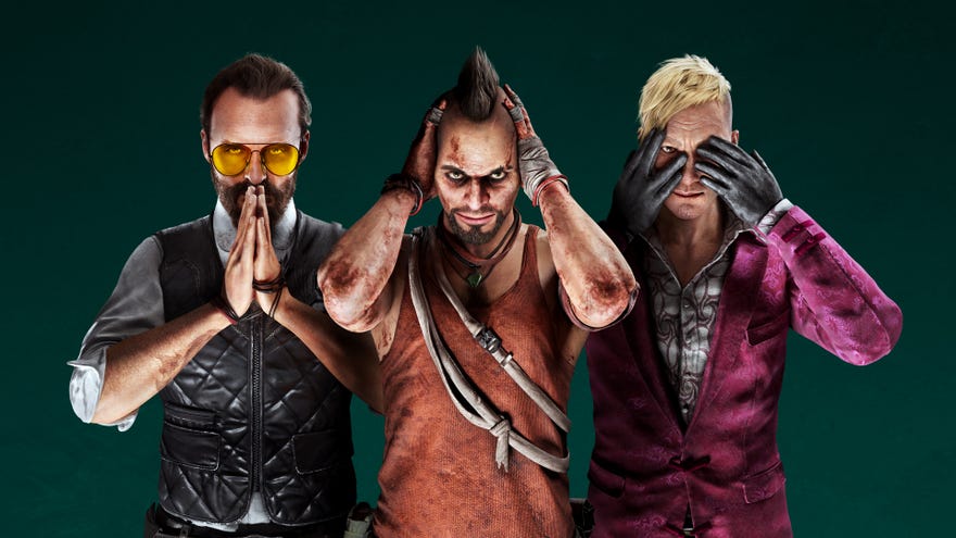 An image showing the villains from Far Cry 3, 4 and 5, who return in Far Cry 6’s season pass.