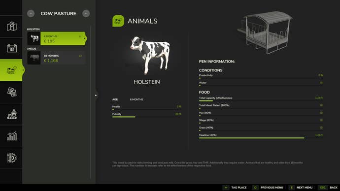 Farming Simulator 25 screenshot of the livestock menu.