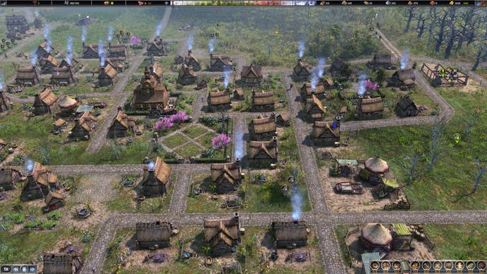 A happy town in a Farthest Frontier screenshot.