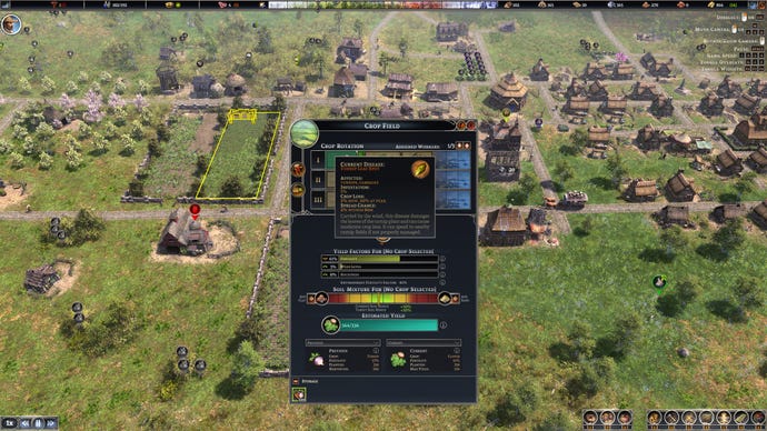 A field suffering the turnip leaf spot disease in a Farthest Frontier screenshot.