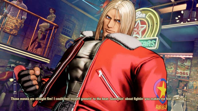Terry, a blonde man from the Fatal Fury series, is seen wearing a red jacket.