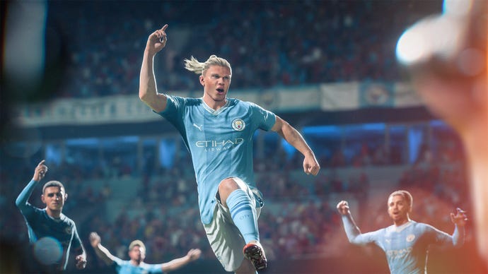 Manchester City's Erling Haaland celebrates in EA Sports FC 24