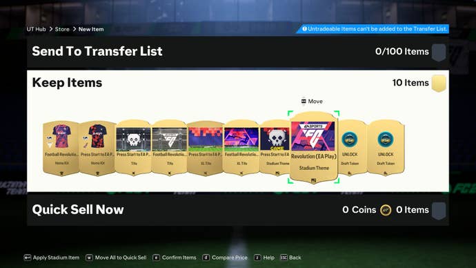 Selecting items to keep in the EA Sports FC 24 store