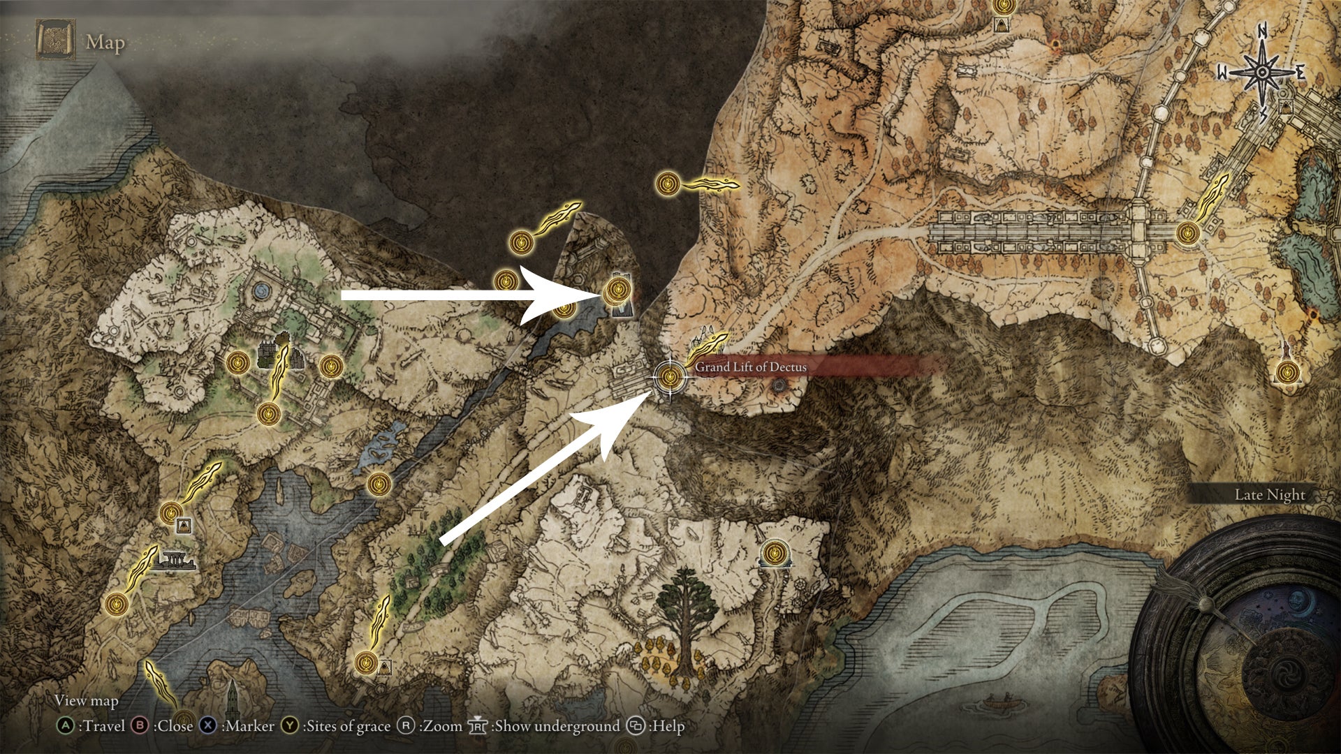 An Elden Ring map showing the border crossings to Altus Plateau. - 4